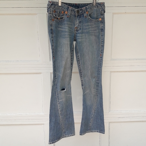 Vintage True Religion Jeans Rainbow Embroidered Bell Bottom All Cotton Flared 28 - Picture 4 of 16